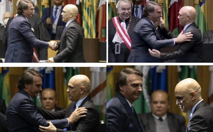  OLHO NO LANCE: Reencontro de Bolsonaro e Moraes teve forte cumprimento, mão no ombro e encarada firme