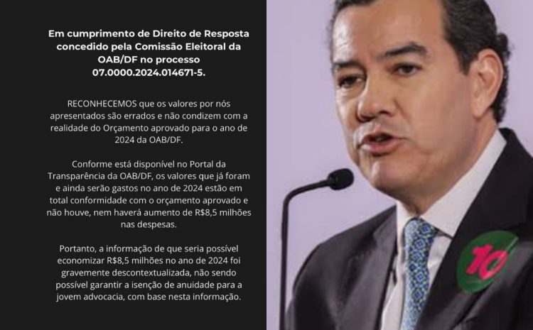  Eleições OAB-DF: Cléber Lopes volta atrás e admite que expôs números falsos ao prometer isentar anuidade de jovens advogados